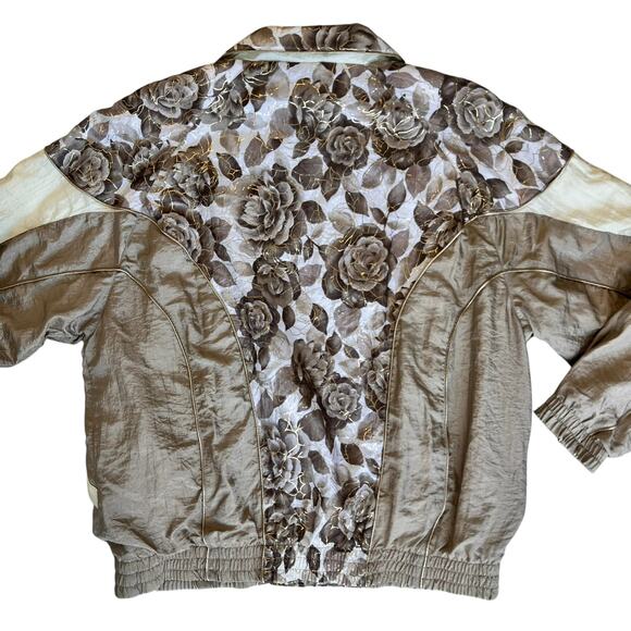 Vtg Womens 90s Workout Set Windbreaker Jacket & Pants Sz M Beige Golden Girl SEE - Picture 10 of 16